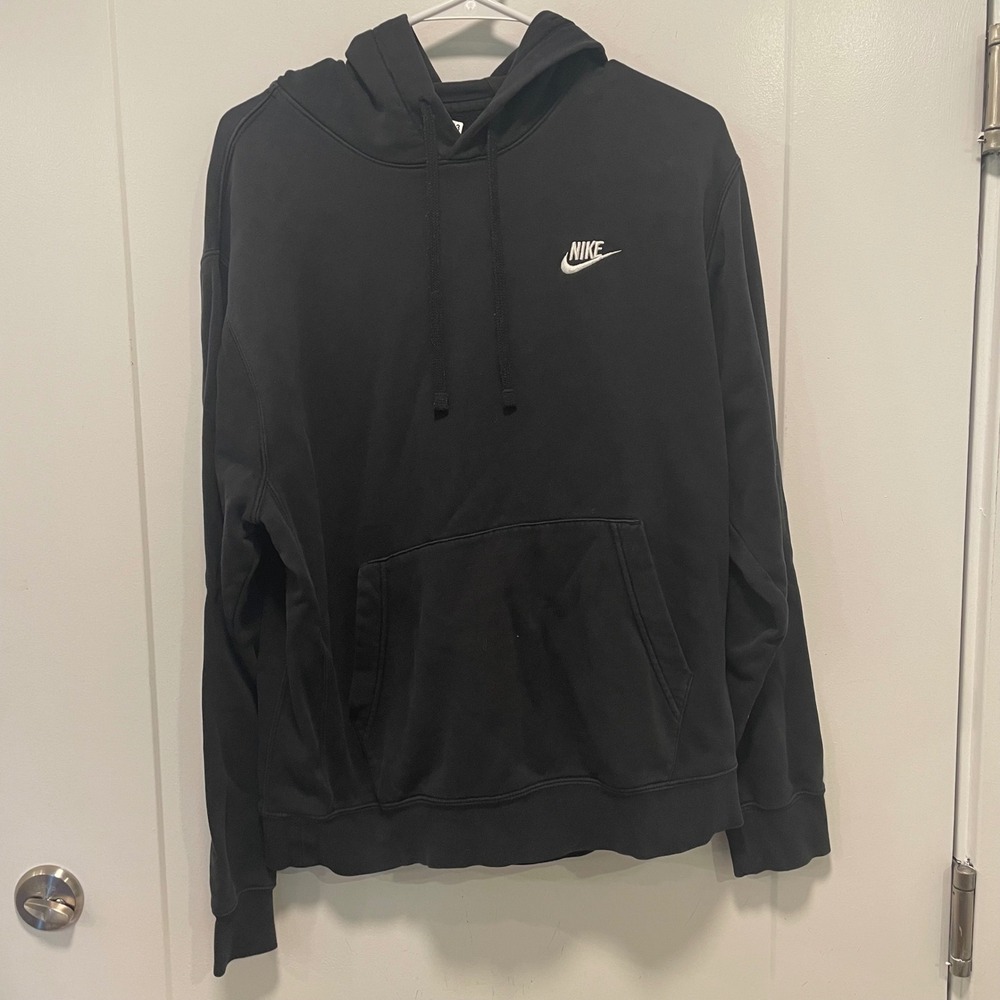 Nike Mens Club Fleece‎ Pullover Hoodie Black White Logo Medium BV2654-010